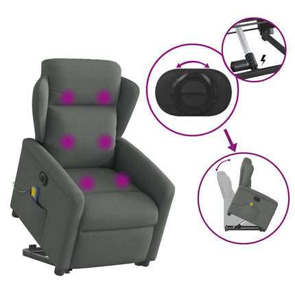 Elektrisk massagefåtölj med uppresningshjälp mörkgrå tyg