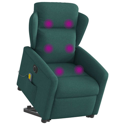 Elektrisk massagefåtölj med uppresningshjälp mörkgrön tyg