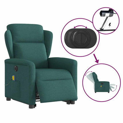 Elektrisk massagefåtölj med uppresningshjälp mörkgrön tyg