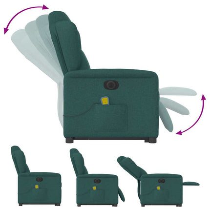 Elektrisk massagefåtölj med uppresningshjälp mörkgrön tyg