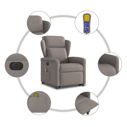 Elektrisk massagefåtölj med uppresningshjälp taupe tyg