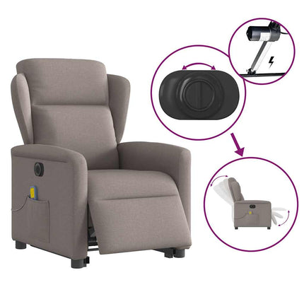 Elektrisk massagefåtölj med uppresningshjälp taupe tyg