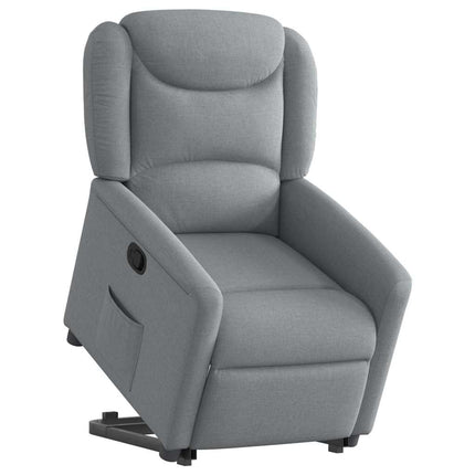 Reclinerfåtölj med uppresningshjälp ljusgrå tyg