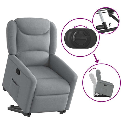 Reclinerfåtölj med uppresningshjälp ljusgrå tyg