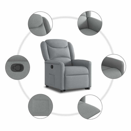 Reclinerfåtölj med uppresningshjälp ljusgrå tyg