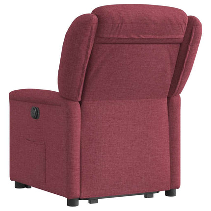 Reclinerfåtölj med uppresningshjälp vinröd tyg