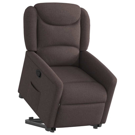 Reclinerfåtölj med uppresningshjälp mörkbrun tyg