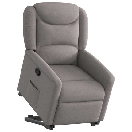 Reclinerfåtölj med uppresningshjälp taupe tyg