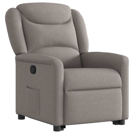 Reclinerfåtölj med uppresningshjälp taupe tyg