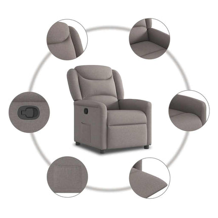 Reclinerfåtölj med uppresningshjälp taupe tyg