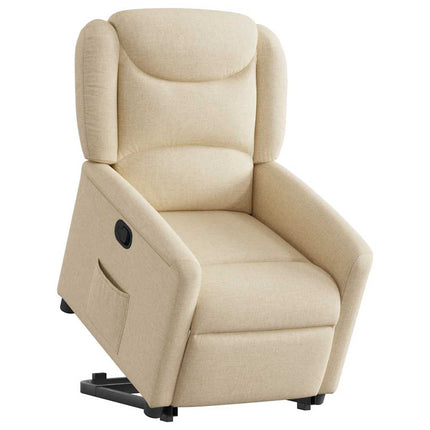 Reclinerfåtölj med uppresningshjälp gräddvit tyg