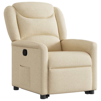 Reclinerfåtölj med uppresningshjälp gräddvit tyg