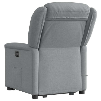 Massagefåtölj med uppresningshjälp ljusgrå tyg