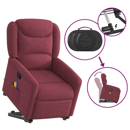 Massagefåtölj med uppresningshjälp vinröd tyg