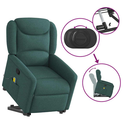 Massagefåtölj med uppresningshjälp mörkgrön tyg