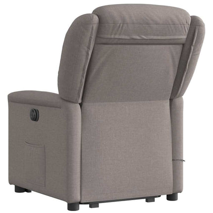 Massagefåtölj med uppresningshjälp taupe tyg