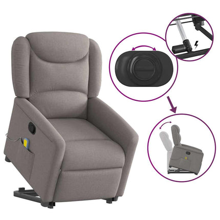Massagefåtölj med uppresningshjälp taupe tyg