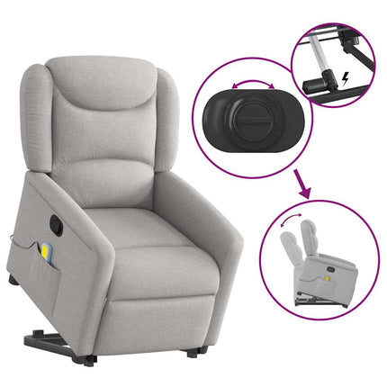 Massagefåtölj med uppresningshjälp molngrå tyg