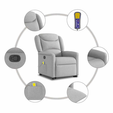 Massagefåtölj med uppresningshjälp molngrå tyg