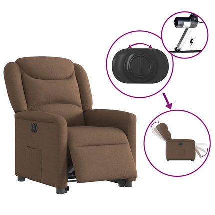 Elektrisk reclinerfåtölj med uppresningshjälp brun tyg