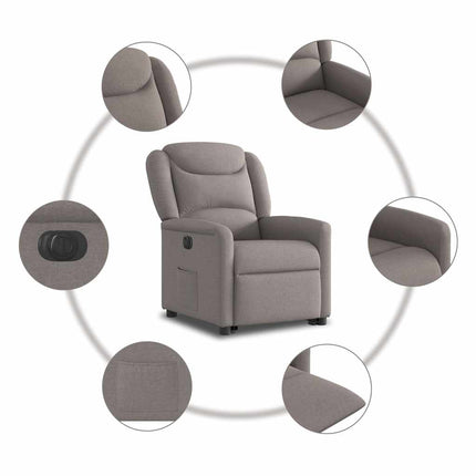Elektrisk reclinerfåtölj med uppresningshjälp taupe tyg