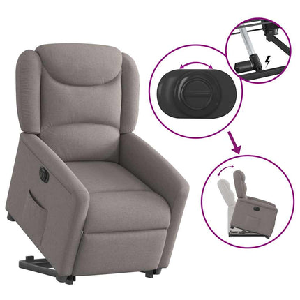 Elektrisk reclinerfåtölj med uppresningshjälp taupe tyg
