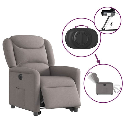 Elektrisk reclinerfåtölj med uppresningshjälp taupe tyg