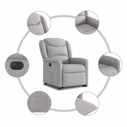 Elektrisk reclinerfåtölj med uppresningshjälp molngrå tyg