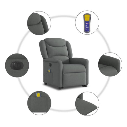 Elektrisk massagefåtölj med uppresningshjälp mörkgrå tyg