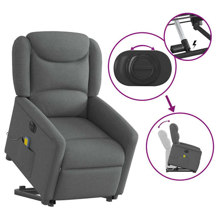 Elektrisk massagefåtölj med uppresningshjälp mörkgrå tyg