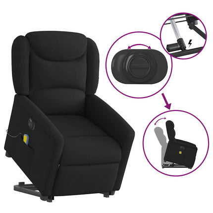 Elektrisk massagefåtölj med uppresningshjälp svart tyg