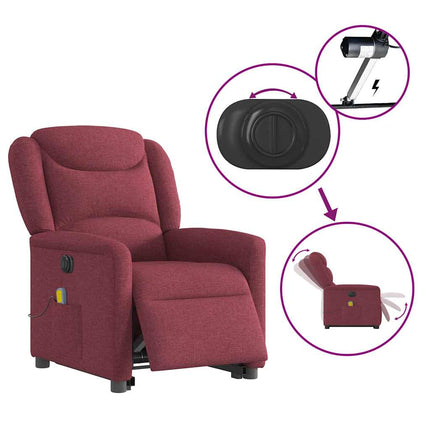 Elektrisk massagefåtölj med uppresningshjälp vinröd tyg