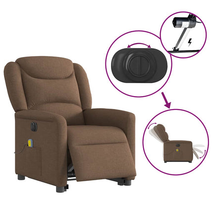 Elektrisk massagefåtölj med uppresningshjälp brun tyg