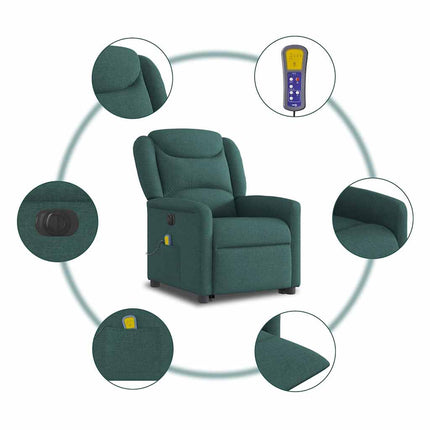 Elektrisk massagefåtölj med uppresningshjälp mörkgrön tyg