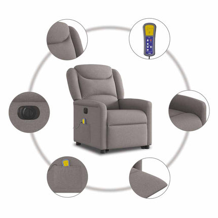 Elektrisk massagefåtölj med uppresningshjälp taupe tyg