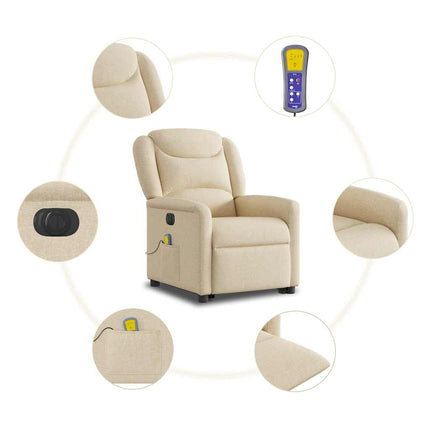 Elektrisk massagefåtölj med uppresningshjälp gräddvit tyg