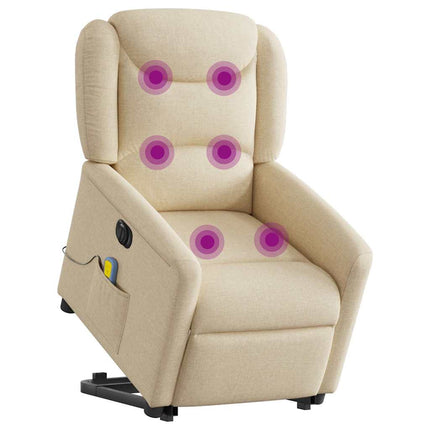 Elektrisk massagefåtölj med uppresningshjälp gräddvit tyg