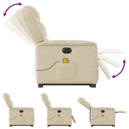 Elektrisk massagefåtölj med uppresningshjälp gräddvit tyg