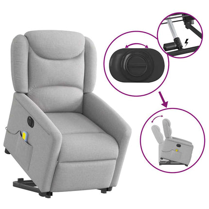 Elektrisk massagefåtölj med uppresningshjälp molngrå tyg