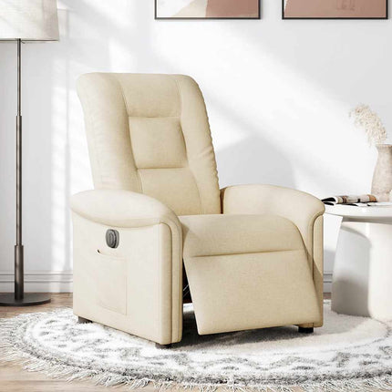 Elektrisk reclinerfåtölj gräddvit tyg