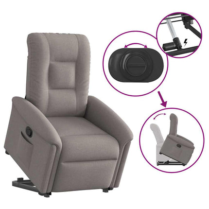 Reclinerfåtölj med uppresningshjälp taupe tyg