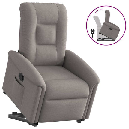 Reclinerfåtölj med uppresningshjälp taupe tyg