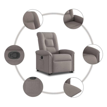 Reclinerfåtölj med uppresningshjälp taupe tyg