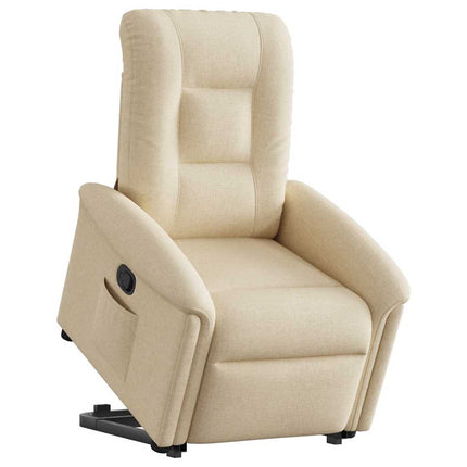 Reclinerfåtölj med uppresningshjälp gräddvit tyg