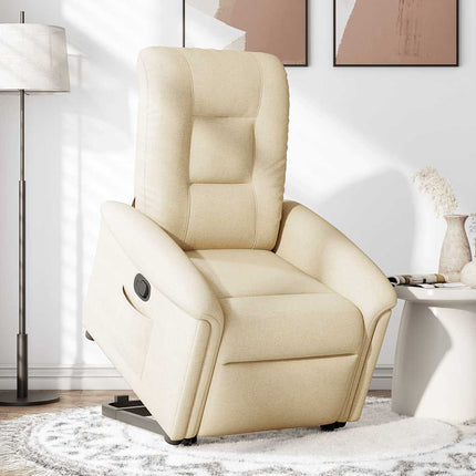 Reclinerfåtölj med uppresningshjälp gräddvit tyg