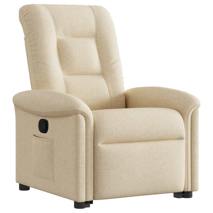 Reclinerfåtölj med uppresningshjälp gräddvit tyg