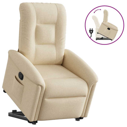 Reclinerfåtölj med uppresningshjälp gräddvit tyg
