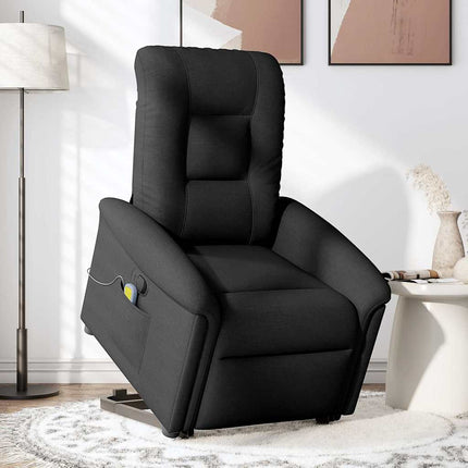 Massagefåtölj med uppresningshjälp svart tyg