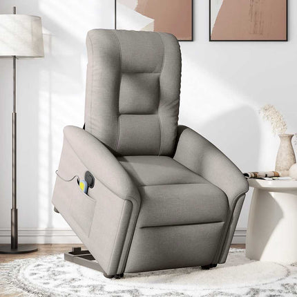 Massagefåtölj med uppresningshjälp taupe tyg