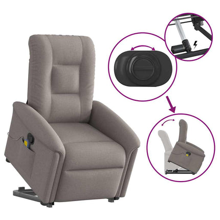 Massagefåtölj med uppresningshjälp taupe tyg